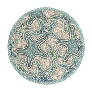2 pieces Beaded Placemat – 15" Coastal  Round Starfish